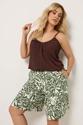 YOURS Plus Size Khaki Green Leaf Print Shorts | Yours Clothing 3