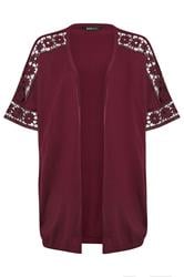 YOURS Curve Burgundy Red Crochet Sleeve Kimono