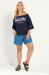 YOURS Plus Size Navy Blue 'Malibu' Off Shoulder Sweatshirt | Yours Clothing 1