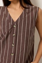 M&Co Petite Chocolate Brown Stripe Button Front Vest Top | M&Co 5