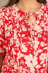 EVANS Plus Size Red Floral Pintuck Tie Neck Blouse | Evans 5