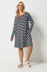 YOURS Plus Size Black Stripe Drape Pocket Dress | Yours Clothing 1