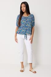 M&Co Petite Blue Ditsy Floral Tie Hem Blouse | M&Co 1