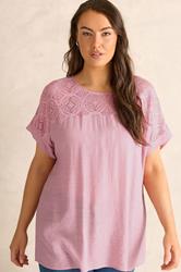 EVANS Plus Size Pink Lace Detail Short Sleeve Top | Evans  3