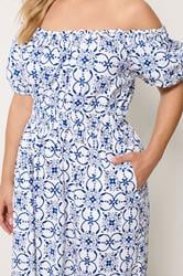 YOURS Plus Size White Floral Poplin Bardot Dress | Yours Clothing 4