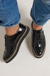 Black Faux Leather Lace Up Brogue Flats In Extra Wide EEE Fit | Yours Clothing 1