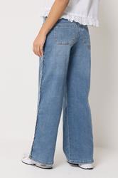 PixieGirl Petite Women's Mid Blue Plait Detail Wide Leg Jeans | PixieGirl 4