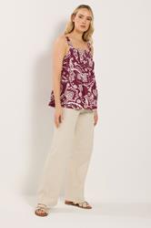 LTS Tall Women's Berry Red Paisley Pleated Linen Vest Top | Long Tall Sally 4