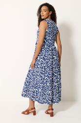 M&Co Navy Blue Abstract Print Cotton Tiered Maxi Dress | M&Co 4