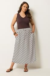 YOURS Plus Size Chocolate Brown Linen Look Stripe Skirt | Yours Clothing 1