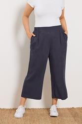 YOURS Plus Size Navy Blue Linen Cropped Wide Leg Trousers | Yours Clothing 3