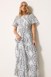 LTS Tall Women's Navy & White Leaf Print Linen Maxi Dress | Long Tall Sally 1