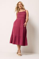 YOURS Plus Size Pink Cheesecloth Pleated Tiered Dress | Yours Clothing 1