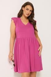 YOURS Plus Size Pink Broderie Anglaise Peplum Dress | Yours Clothing 3