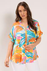 YOURS Plus Size Blue Tropical Tab Detail Shirt | Yours Clothing 3