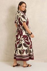 EVANS Plus Size Cream & Red Abstract Leaf Print Cotton Dress | Evans  2