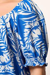 YOURS Plus Size Dark Blue Palm Leaf Tie Neck Blouse | Yours Clothing 4