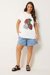 Yours Plus Size White Sequin Embellished Strawberry T-Shirt | Yours Clothing 1