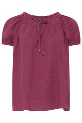 YOURS Curve Burgundy Red Dobby Bardot Cheesecloth Top