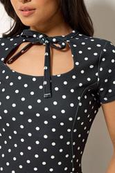 PixieGirl Petite Women's Black Polka Dot Tie Detail Mini Dress | PixieGirl 5