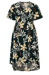 EVANS Plus Size Black Leaf Print Dipped Hem Dress | Evans 6