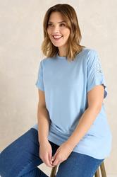 EVANS Plus Size Light Blue Crochet Shoulder Modal T-Shirt | Evans  1