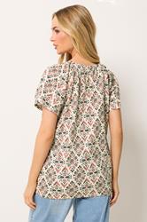 M&Co White & Pink Floral Cotton Scoop Neck Top | M&Co 2