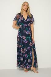 LTS Tall Women's Navy Blue Floral Mesh Wrap Maxi Dress | Long Tall Sally 3