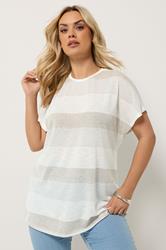 YOURS Plus Size Natural Brown Shimmer Stripe Top | Yours Clothing 3