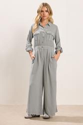 PixieGirl Petite Women's Light Grey Acid Wash Wide Leg Jumpsuit | PixieGirl 3