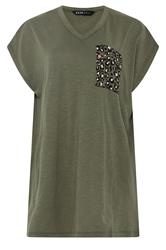 YOURS Curve Khaki Green Animal Stud Pocket T-Shirt