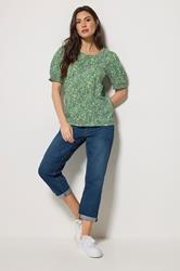M&Co Green Ditsy Floral Puff Sleeve Top | M&Co 1