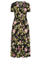 YOURS Curve Black Floral Wrap Front Textured Dress