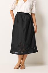 M&Co Black Floral Cutwork Detail Cotton Midi Skirt | M&Co 2
