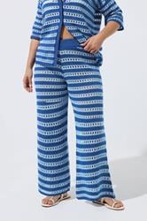 LIMITED COLLECTION Plus Size Blue Stripe Knitted Trousers | Yours Clothing 1