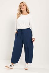 YOURS Plus Size Navy Blue Crinkle Barrel Trousers | Yours Clothing 3