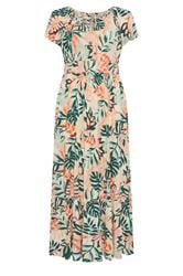 YOURS Curve Cream Leaf Tie Neck Bardot Maxi Dress