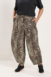 YOURS Plus Size Black Leopard Print Crinkle Barrel Trousers | Yours Clothing 1