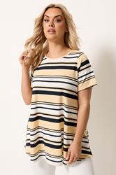 Yours Plus Size Ivory White Ribbed Stripe Swing T-Shirt | Yours Clothing 3
