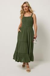 YOURS Plus Size Olive Green Shirred Placket Dress | Yours Clothing 2