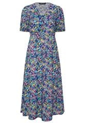 M&Co Petite Blue Ditsy Floral Puff Sleeve Dress