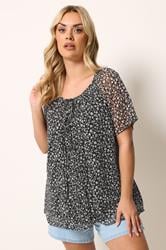 YOURS Plus Size Navy Blue Floral Short Sleeve Pintuck Blouse | Yours Clothing 3
