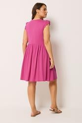 YOURS Plus Size Pink Broderie Anglaise Peplum Dress | Yours Clothing 2