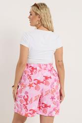 YOURS Plus Size Pink Mixed Shell Shirred Shorts | Yours Clothing 4