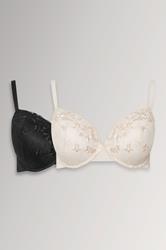 YOURS 2 PACK Plus Size Black & White Floral Lace Embroidered Padded Bras | Yours Clothing 3