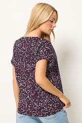 M&Co Berry Purple Ditsy Floral Print Button Front Blouse | M&Co 2