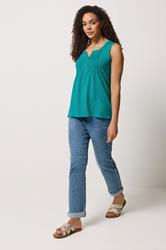 M&Co Teal Green Cotton Sleeveless Henley Top | M&Co 1
