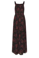LTS Tall Black & Red Rose Shirred Maxi Dress