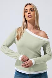 LIMITED COLLECTION Plus Size Sage Green Contrast Off Shoulder Top | Yours Clothing 3