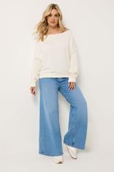 YOURS Plus Size Ivory White Off Shoulder Sweatshirt | Yours Clothing 1